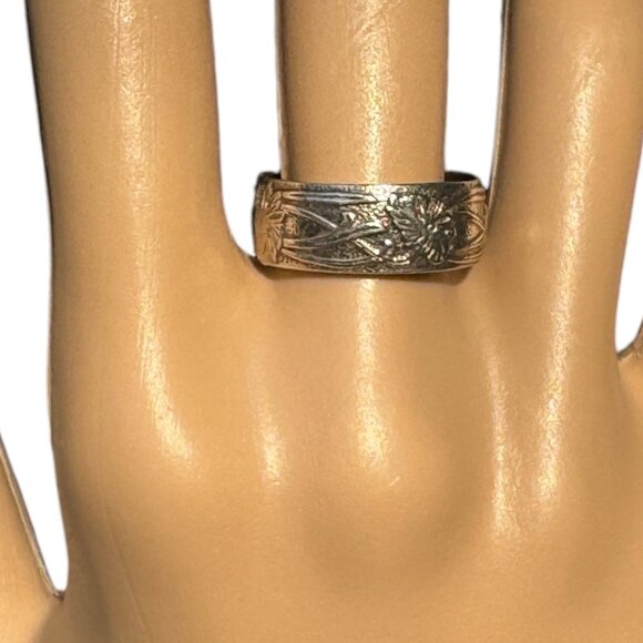 Silver Purity Ring Wedding Band Women Medieval Wedding Ring Silver Flower Ring - Picture 2 of 8